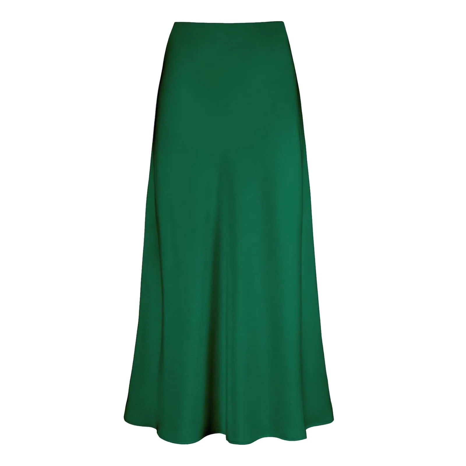 A-Line Pleated Long Skirts Summer Women Korean Skirt Streetwear Elastic Waist Solid Elegant Satin Dress платье For Ladies Green