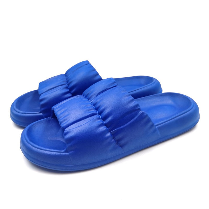 Summer Home Soft Sole Cloud Slippers Women Men Thick Platform Slippers Indoor Flip Flops Anti-Slip Sandals Slides for Bathroom Blue