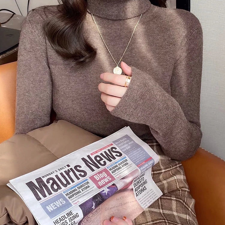 Women Turtleneck Sweaters Casual Soft Long Sleeve Pullovers Elastic Jumpers Knitwear Slim Basic Sweater For Women Autumn Winter