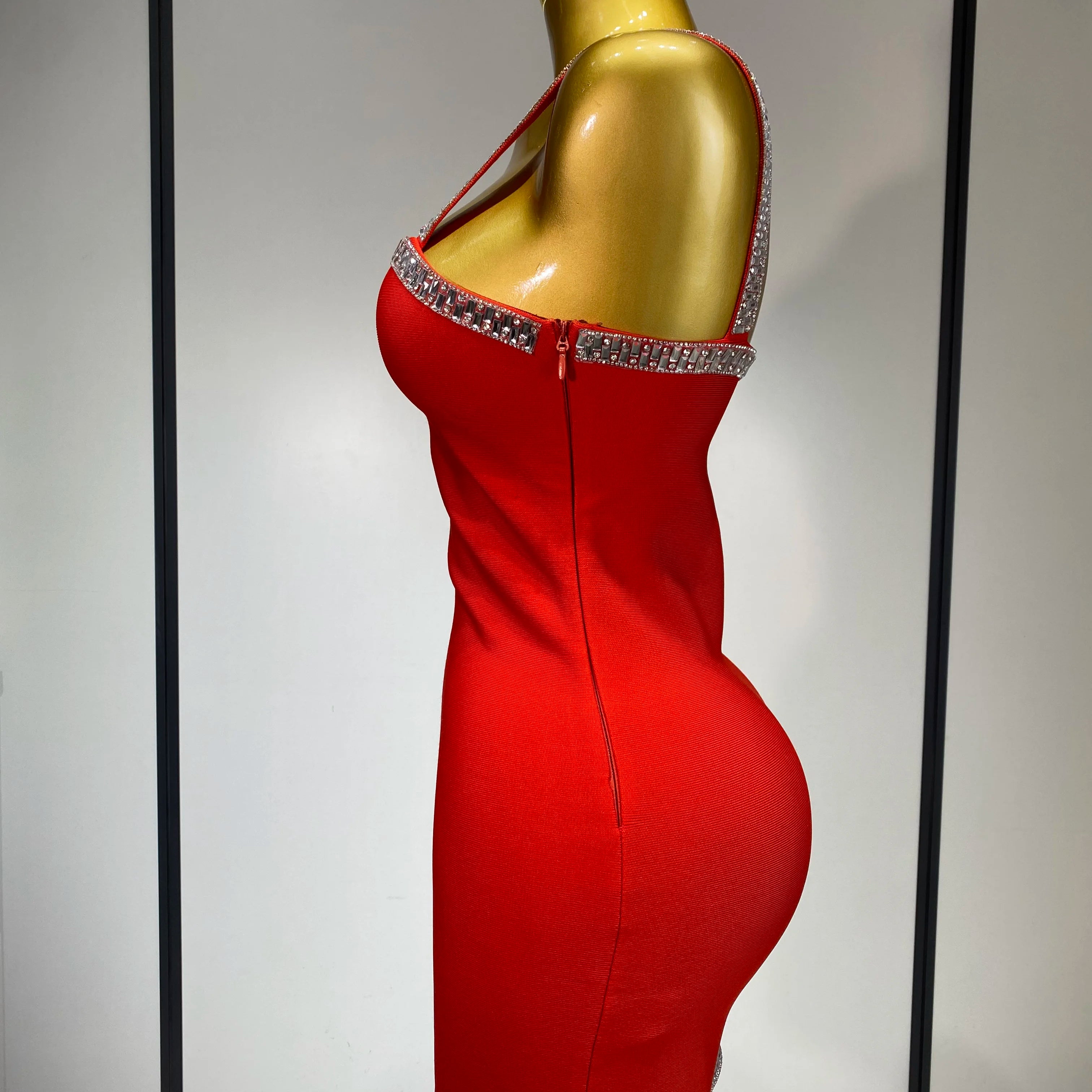 Women Sexy Black Red Sparkly Mini Bodycon Bandage Dress Sleeveless Luxury Diamonds Elegant Evening Club Party Birthday Dress