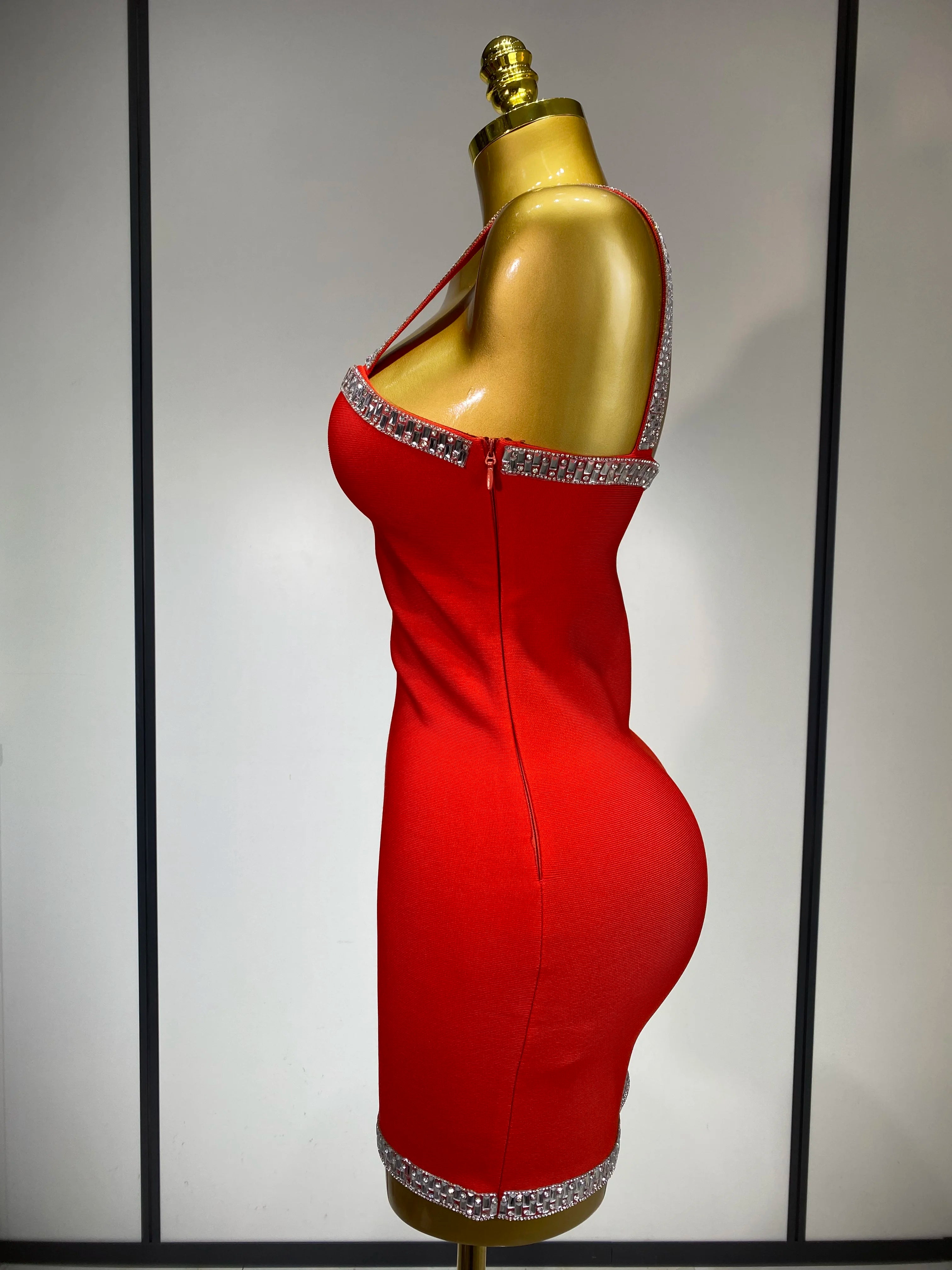 Women Sexy Black Red Sparkly Mini Bodycon Bandage Dress Sleeveless Luxury Diamonds Elegant Evening Club Party Birthday Dress