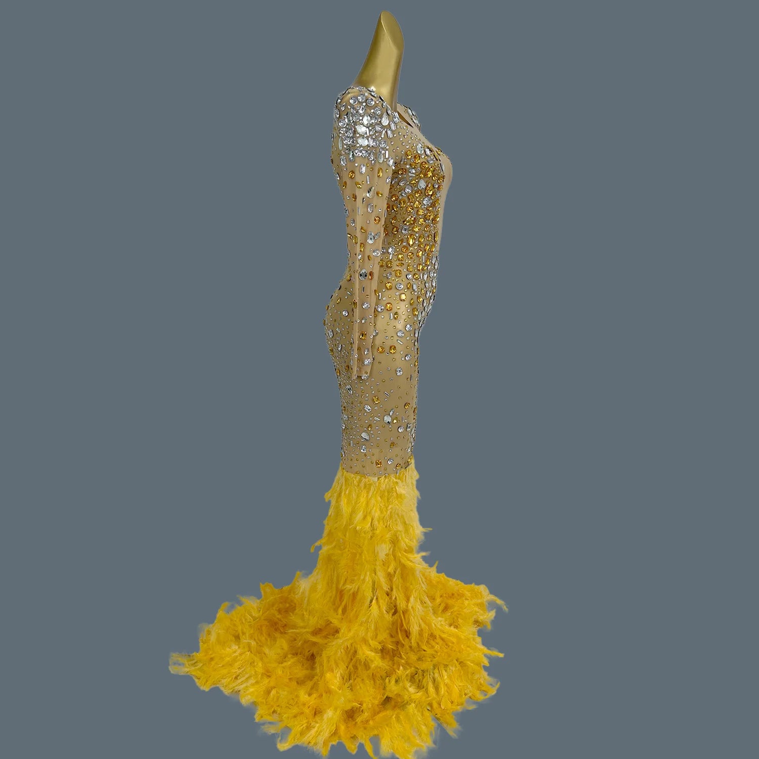 Gorgeous Feather Fishtail Gown for Women Birthday Celebrate Party Photograph Wear Luxury Dinners Sexy Evening Gown Baijinyumao