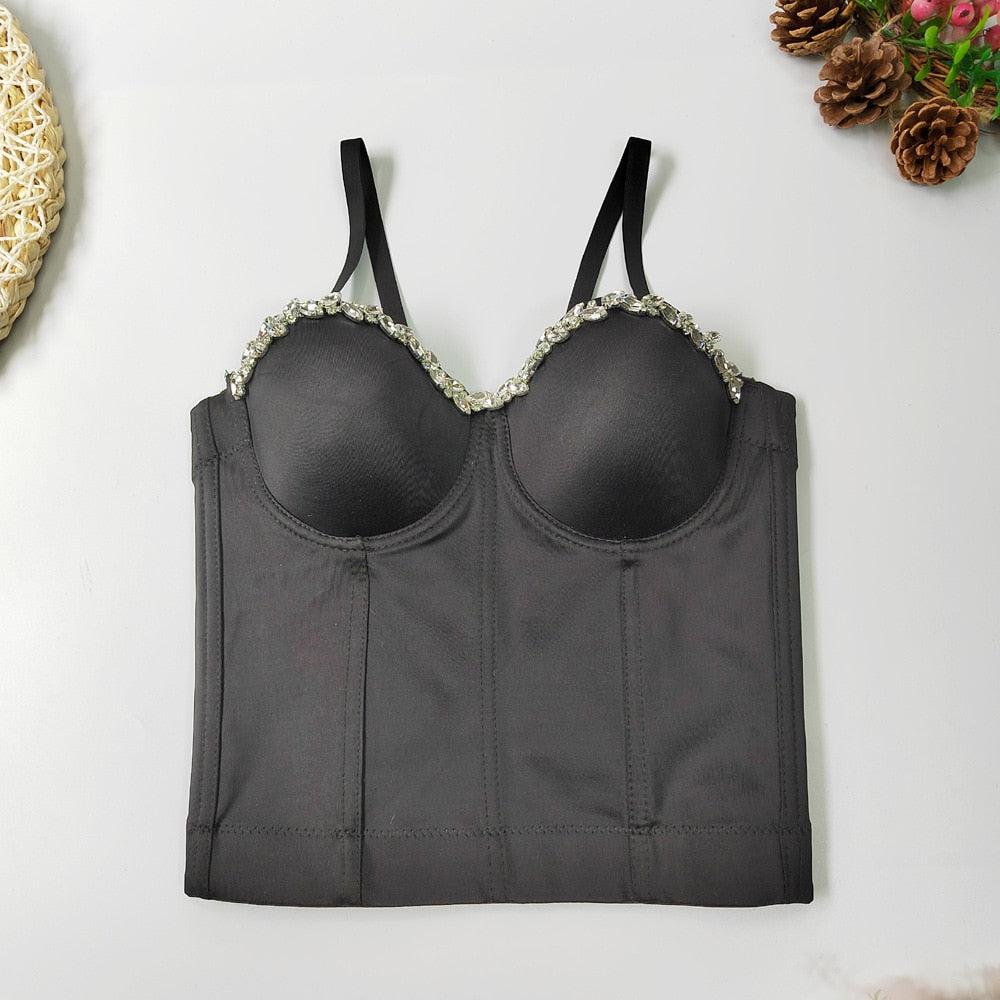 SXTHAENOO 2022 New Women Sexy Fashion Crop Top Diamond Flower Strapless Vest Bustier Bra Night Club Party Tank Top Female HR026702