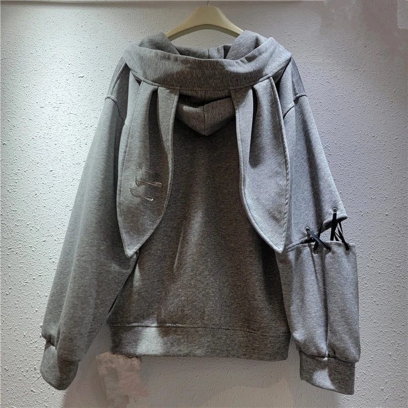 Autumn Winter New Fashion High Street Pin Graffiti Hooded Sweatshirt For Women Y2K Sweet Cool Cardigan Female 11A07705