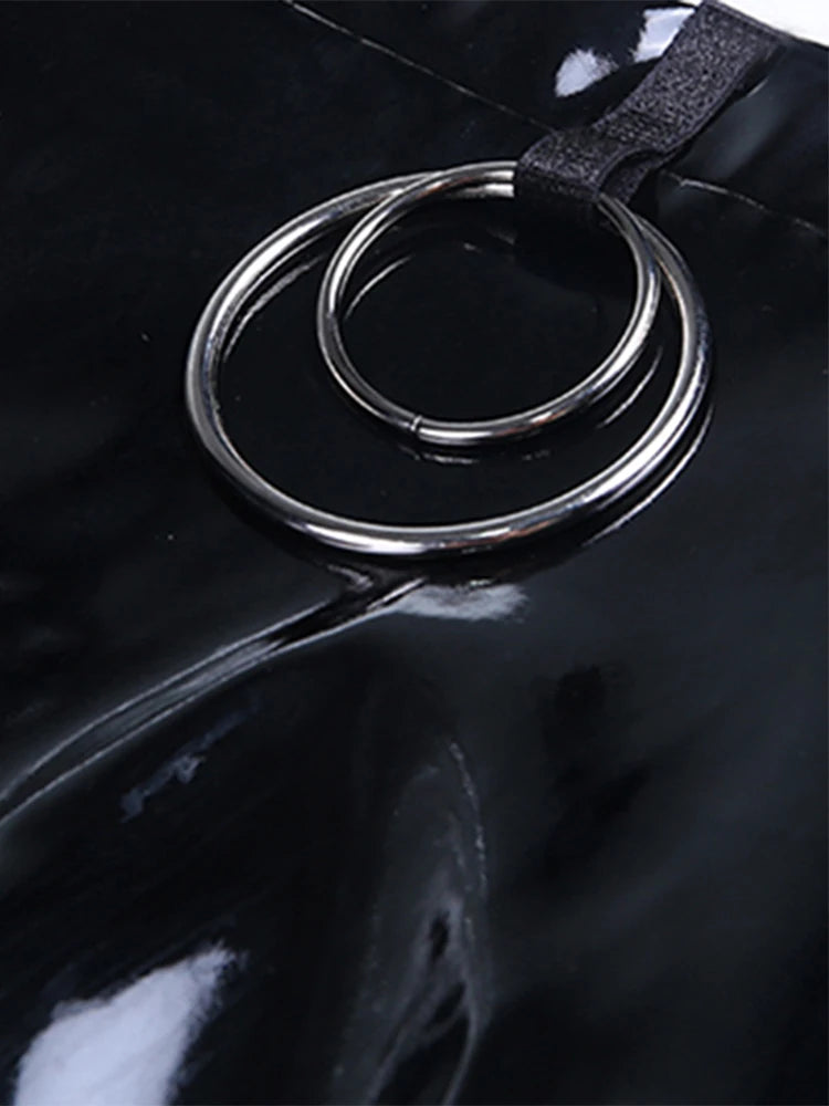 Lautaro Spring Soft Shiny Reflective Black Faux Leather Maxi Skirt Women with Double High Slit Dark Academia Y2K Clothes 2025