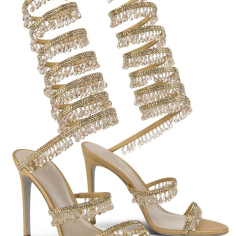 Women's New Rhinestone Sandals Fashion Tassel Crystal Shoes Sexy Nightclub Banquet Party Twining Stiletto Women's Sandals