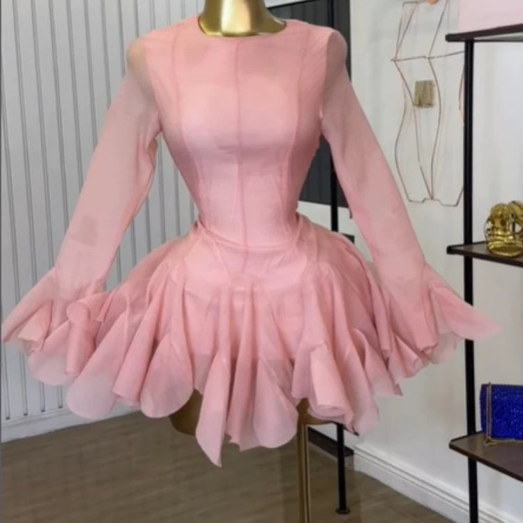 CM.YAYA Women flare long sleeve Printed Big Swing Ball Gown Dress 2025 Summer Holiday Night Club Party Vestidos Sexy Dresses