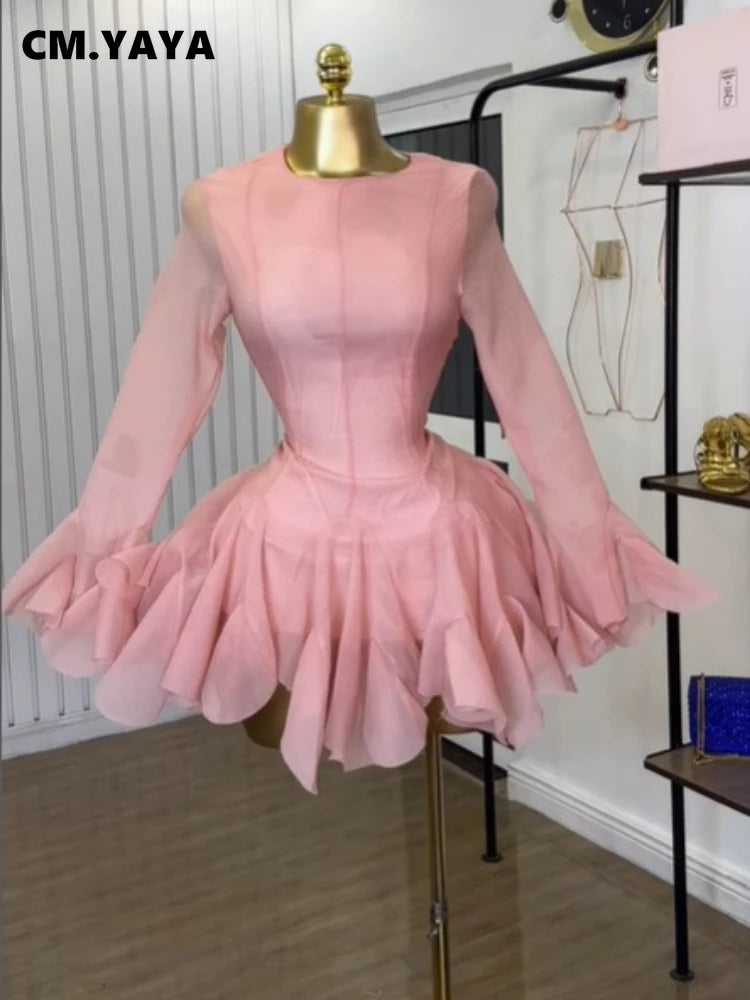 CM.YAYA Women flare long sleeve Printed Big Swing Ball Gown Dress 2025 Summer Holiday Night Club Party Vestidos Sexy Dresses