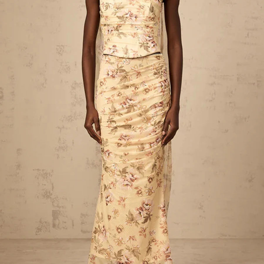 Colorblock Slimming Spliced Mesh Dresses for Women Strapless Sleeveless Patchwork Printing Dress Female Clothing YELLOW