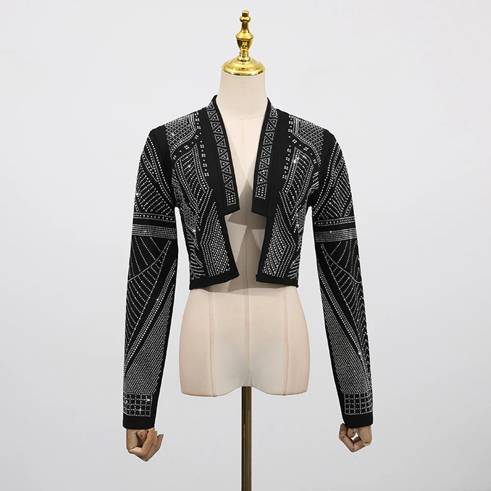 Hit Color Spliced Stick Drill Casual Jackets for Women Open Stitch Long Sleeves Short Jacket Female Clothing New SILVER