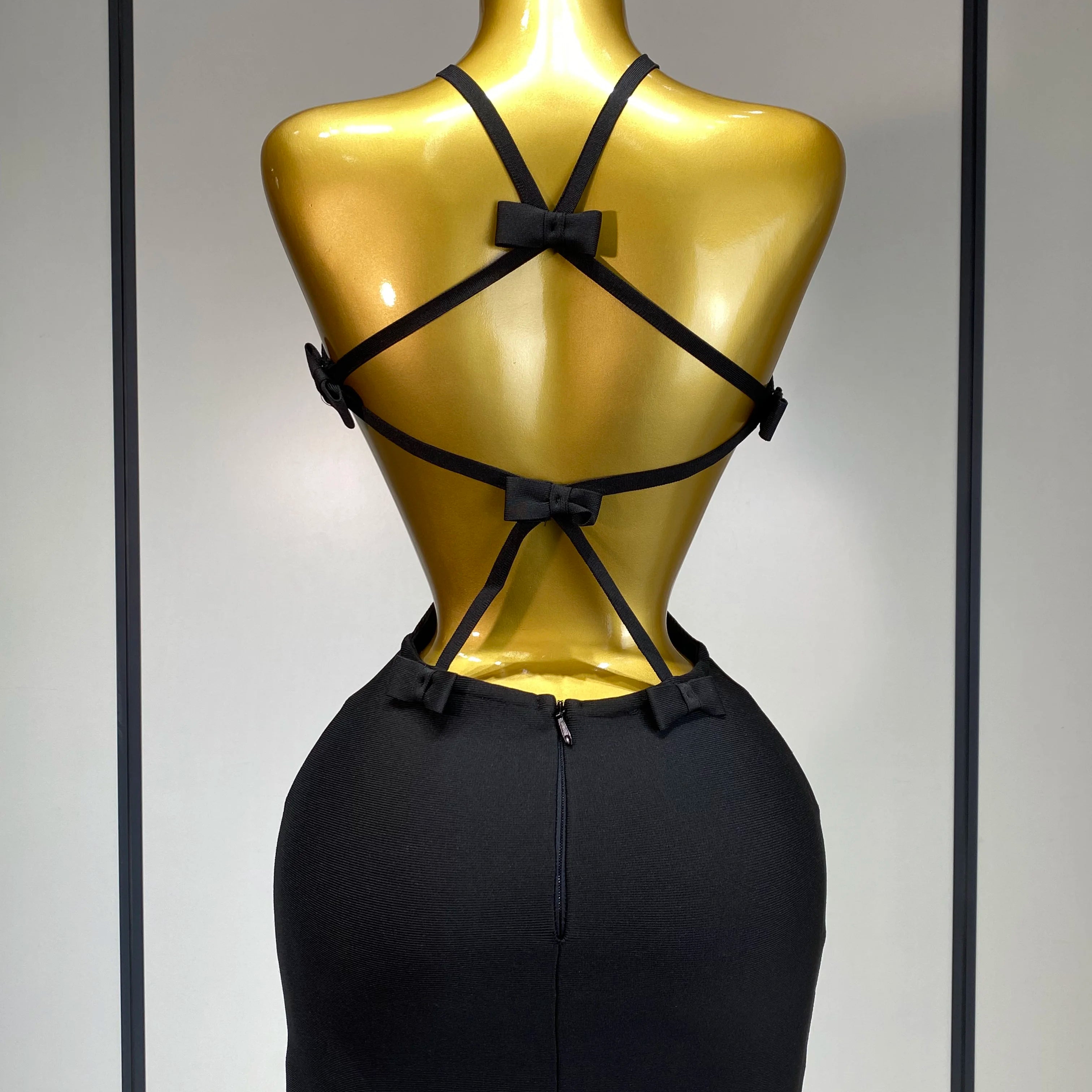 Women Sexy Backless Black Cut Out Bow Tie Bodycon Bandage Dress 2025 Celebirty Elegant Evening Party Luxury Birthday Dresses