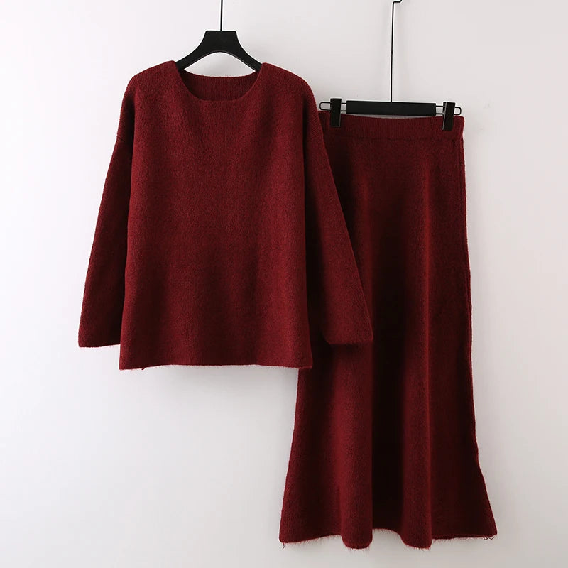 Autumn Winter New Fashion High-End Casual Knitted Set For Women Tassel Shawl Pullover Sweater Skirt Female 11A07539