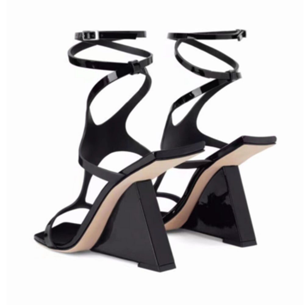 Women's Sandals Stranger High Heel Gladiator Shoes Brand Buckle Elegant Casual Rome Design Stylish 2024 New Sandals For Woman Black