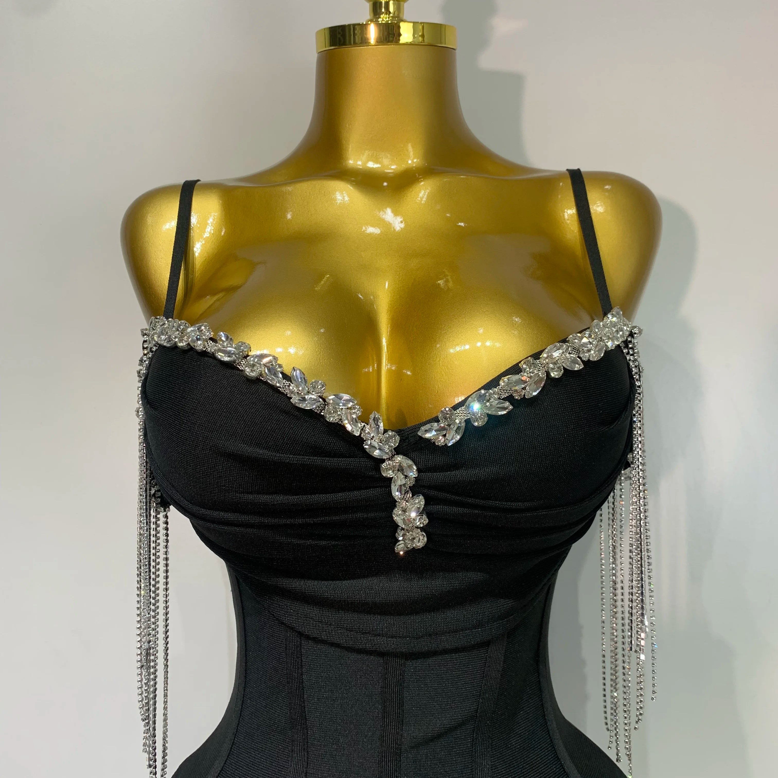 Women Sexy Backless Spaghetti Strap Bodycon Black Sleeveless Bandage Dress Elegant Prom Gown Club Evening Party Birthday Dresses