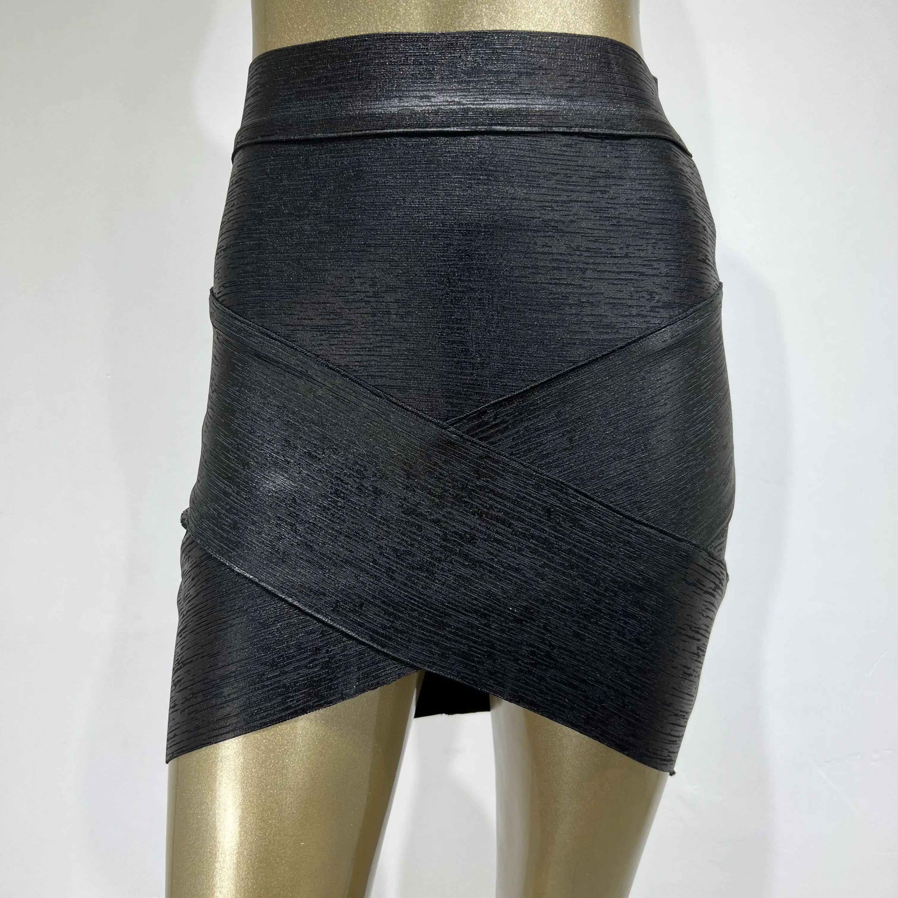 Ladies Rayon Black Thick Rayon Pencil Bandage Skirt Cute Mini Skirt black foil