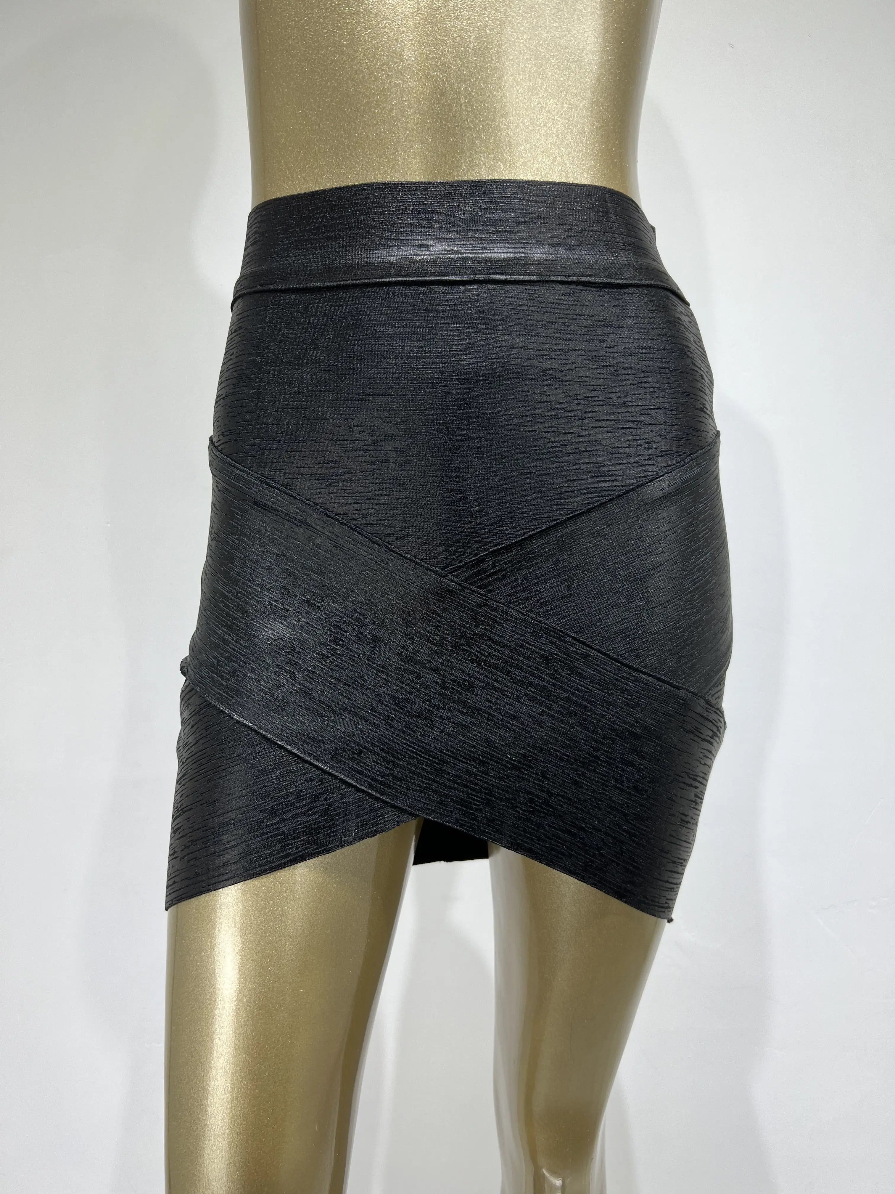 Ladies Rayon Black Thick Rayon Pencil Bandage Skirt Cute Mini Skirt black foil