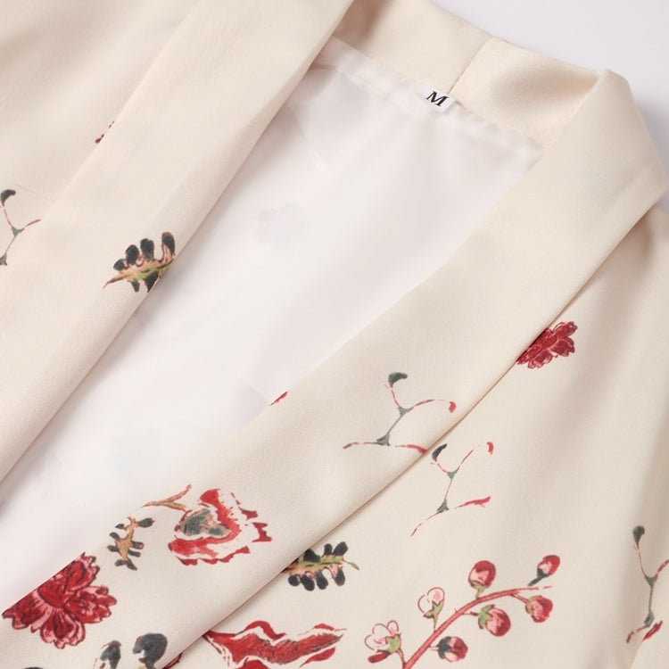 Printed Notched Blazer Women Suits With Belt Elastic High Waist Wide Leg Female Pants Two Piece Set Long Sleeve Top Outfits