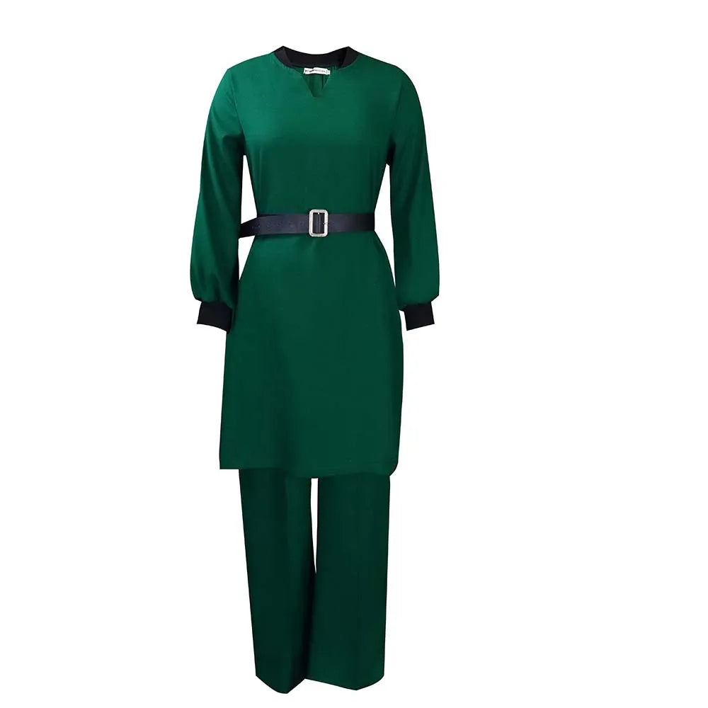 Spring Autumn New Elegant Fashion Plus Size Solid Two-piece Sets Women Loose Casual Office Lady Wide Leg Pants Oversized Clothes Green Suit
