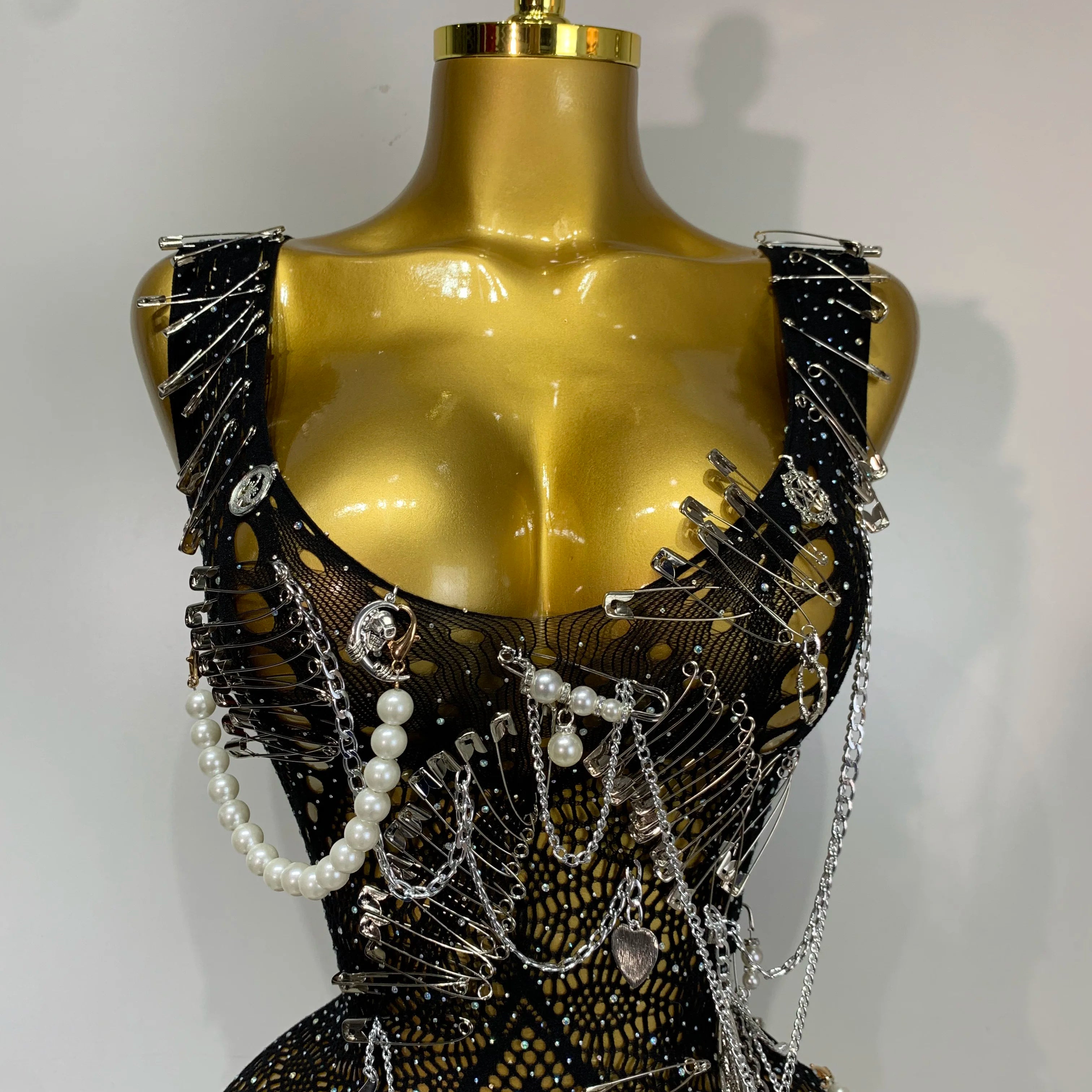 Women Pin Sparkly Crystal Cut Out Sexy Stretch Bodysuit Women Nightclub DJ Clothing Stage Singer Dancer Performance Costume