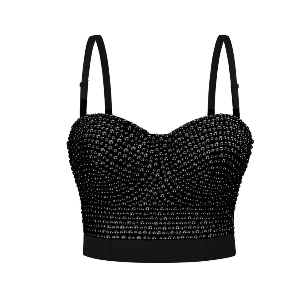 Sexy Bra Women Fashion Spike Stud Rivet Bra Gold Silver Lingerie Punk Party Wear Clubwear push up Bra for women Pearls Black