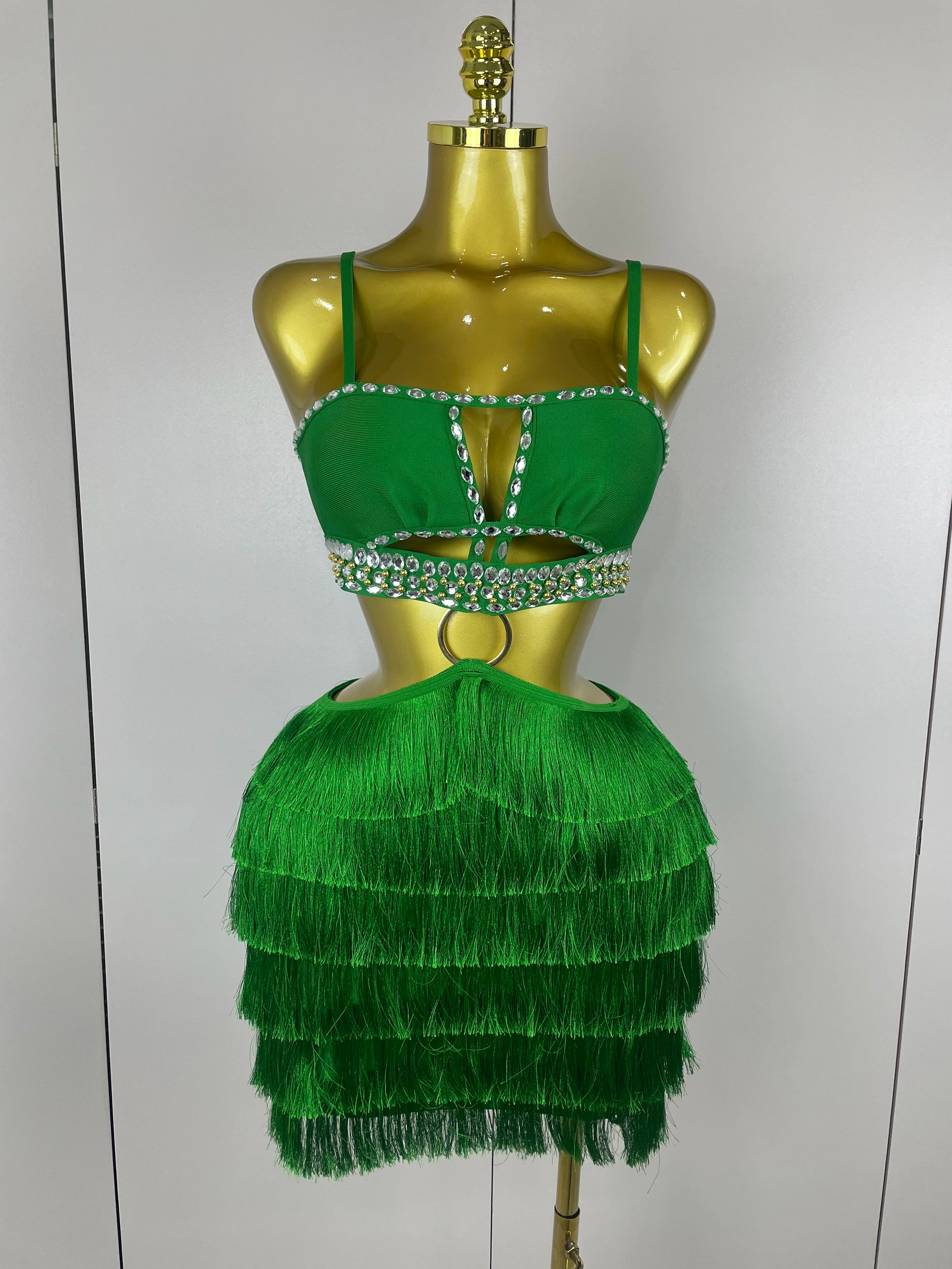 2025 Women Sexy Green Sling Backless Dress Bodycon Bandage Dress Celebrity Elegant Evening Club Luxury Birthday Party Dresses green