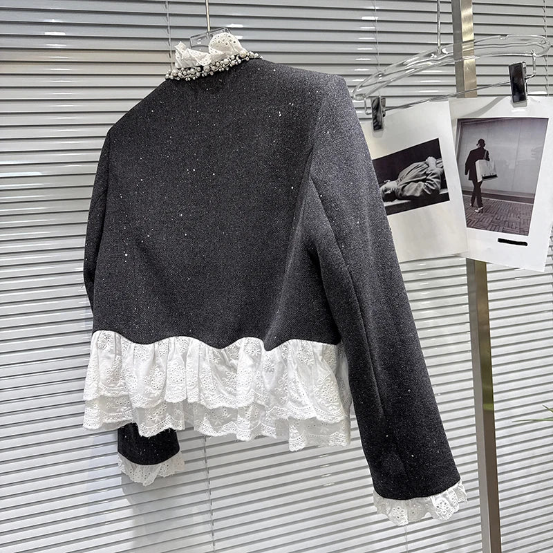 Winter New Fashion Style Handmade Beaded Cotton Lined Short Coat Woolen Shorts Two-pieces Set For Women 11A07555