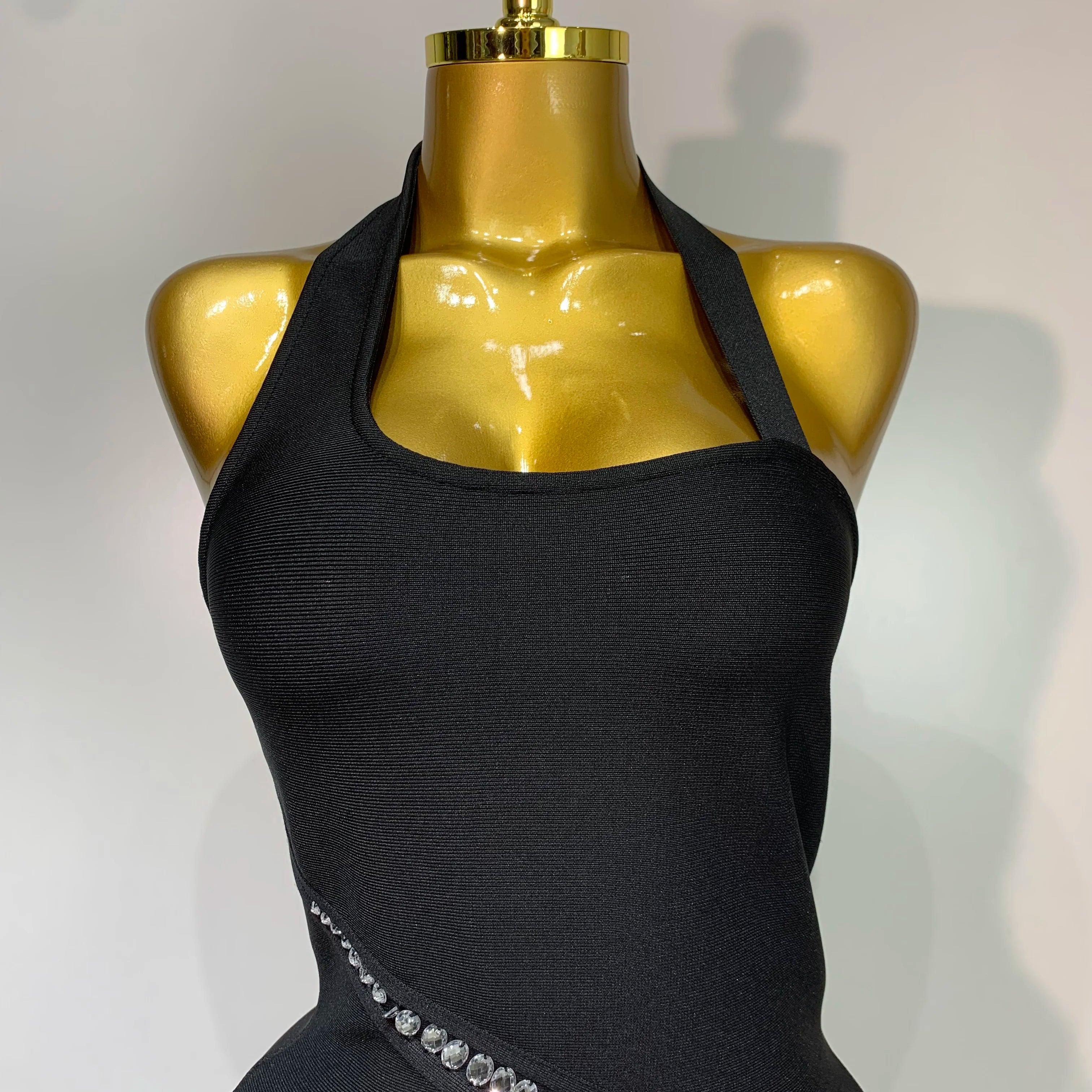 Women Celebrity Sexy Backless Halter Black Crystals Bandage Dress 2025 Knitted Elegant Evening Club Party Luxury Birthday Dress