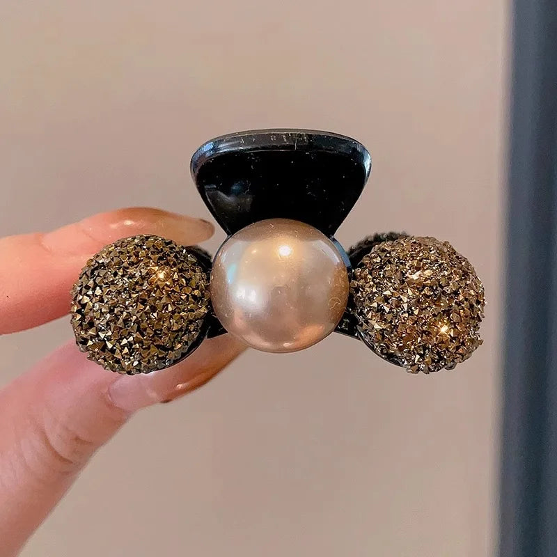 Mini Pearl Hair Claws Clips for Women Elegant Rhinestone Headwear Hairpins Hair Crab Barrettes Hair Accessories for Women x One Size