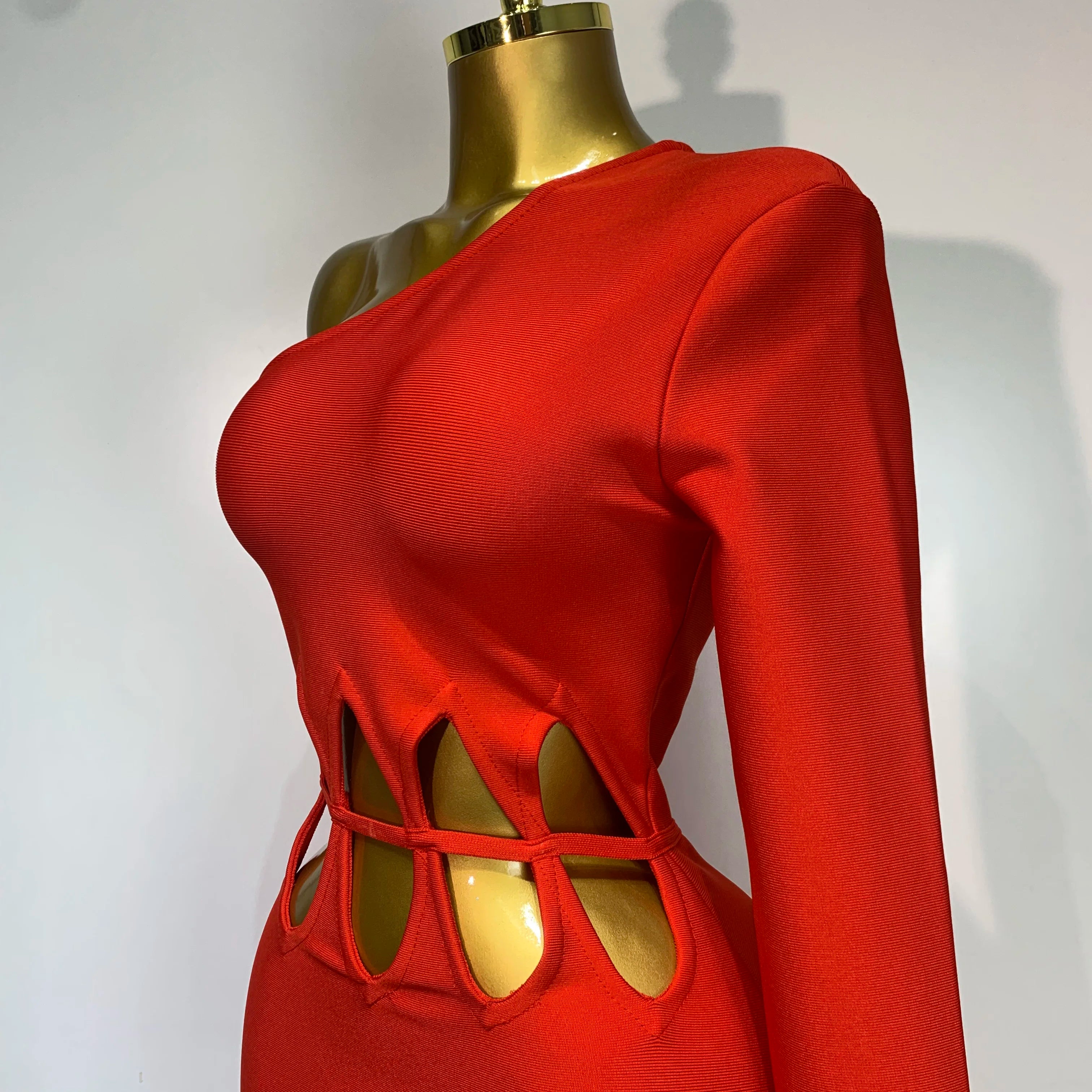 Women Sexy One Shoulder Cut Out Red Bodycon Bandage Dresses Elegant Luxury Birthday Nightclub Celebrity Evening Party Gowns