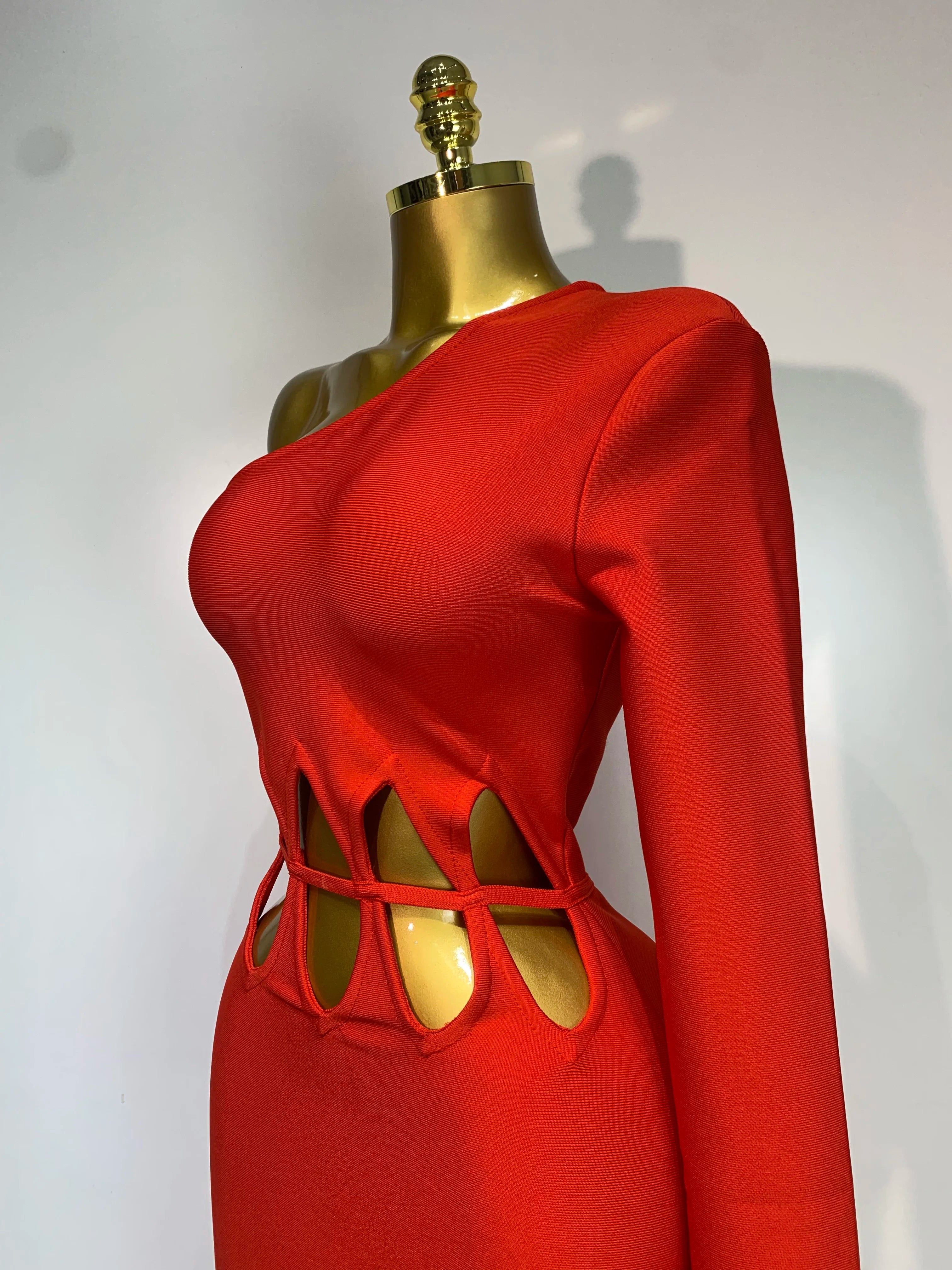 Women Sexy One Shoulder Cut Out Red Bodycon Bandage Dresses Elegant Luxury Birthday Nightclub Celebrity Evening Party Gowns