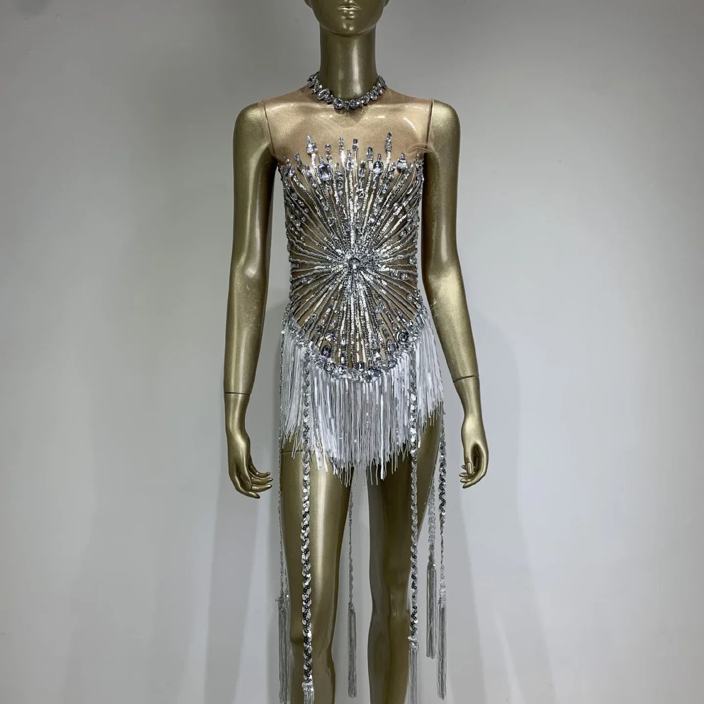 Stock Women Luxury Sexy Mesh Crystal Diamonds Beading Mini Dress Birthday Party Costume Bar Nightclub Stage Performance Dress