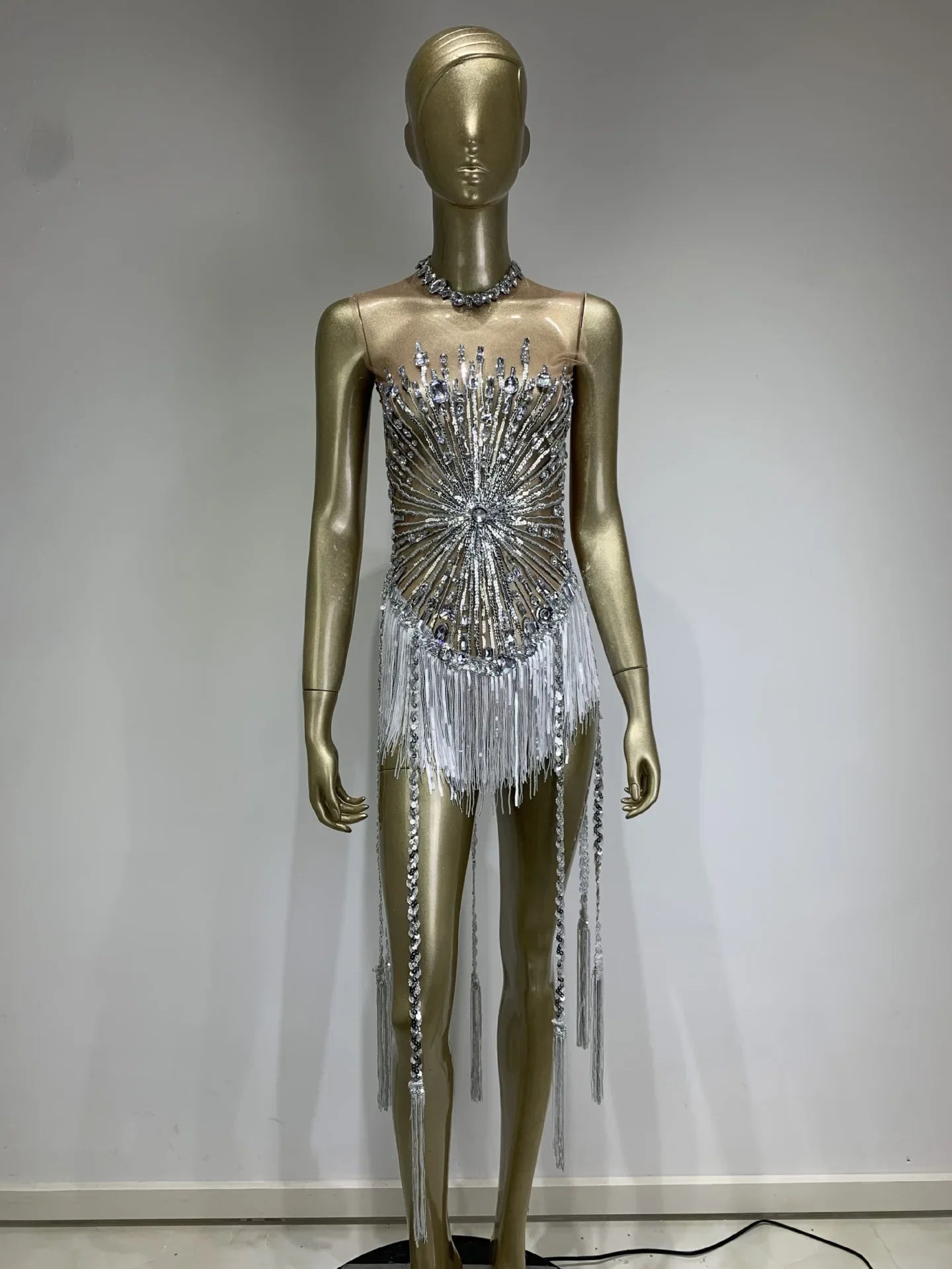 Stock Women Luxury Sexy Mesh Crystal Diamonds Beading Mini Dress Birthday Party Costume Bar Nightclub Stage Performance Dress