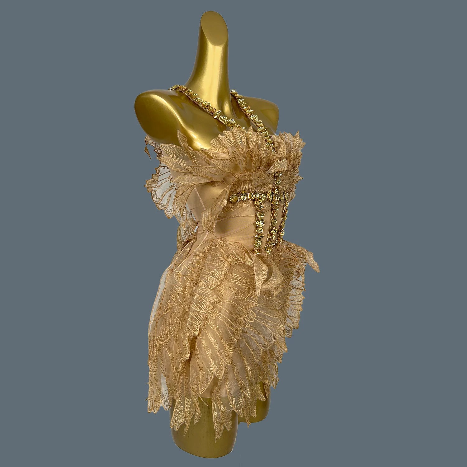 Women Celebrity Sexy Wing Beading Diamonds Gold Short Dress Wedding Party Prom Nightclub Sparkly Gowns Vestido 2024 Jinchan