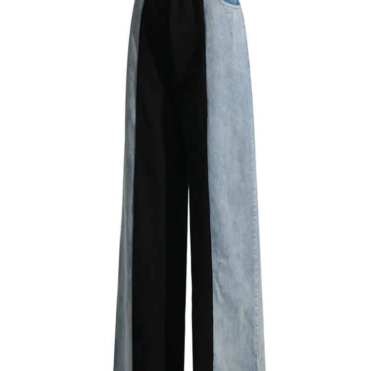 Straight Loose Denim Pants Female High Waist Colorblock Loose Wide Leg Long Trousers Women Clothing 2023 Style New