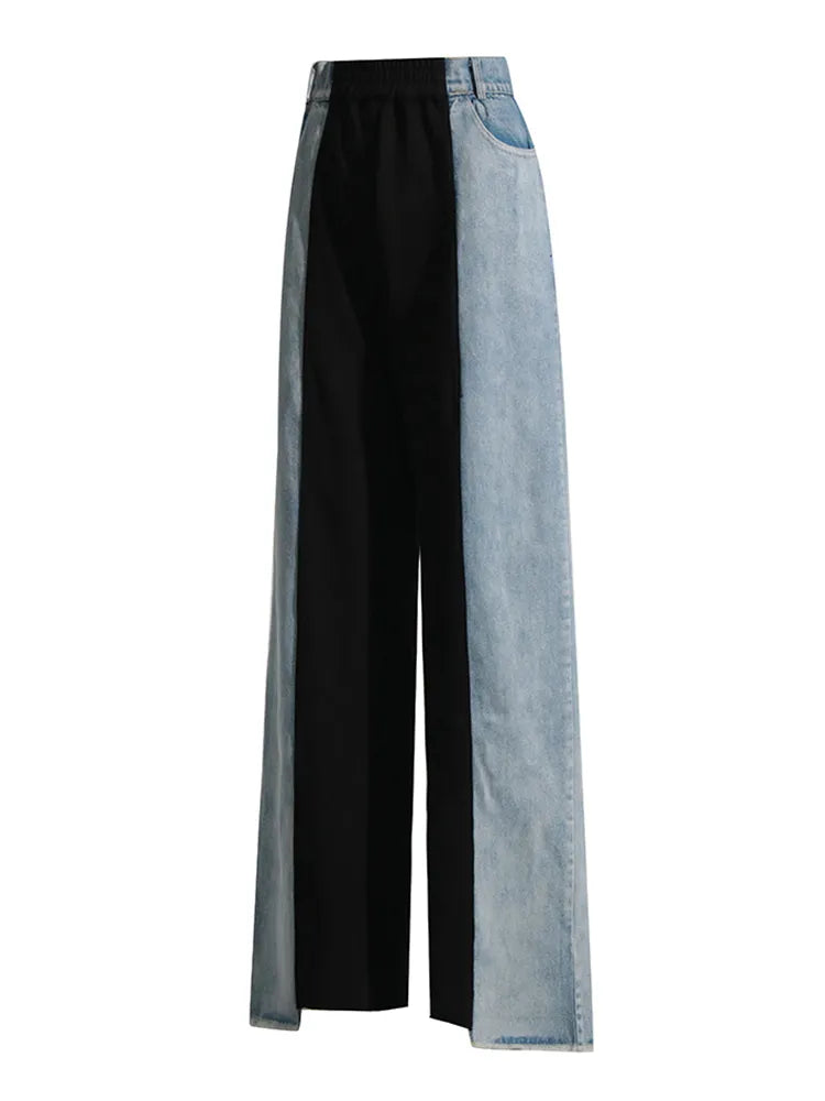 Straight Loose Denim Pants Female High Waist Colorblock Loose Wide Leg Long Trousers Women Clothing 2023 Style New