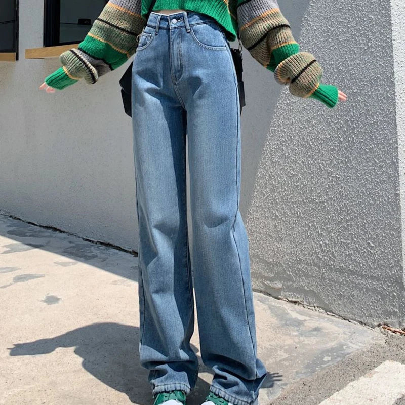 High Waisted Women Denim Jeans Straight Loose Daily Pants Fashion Brand Spring Summer Trousers All-match