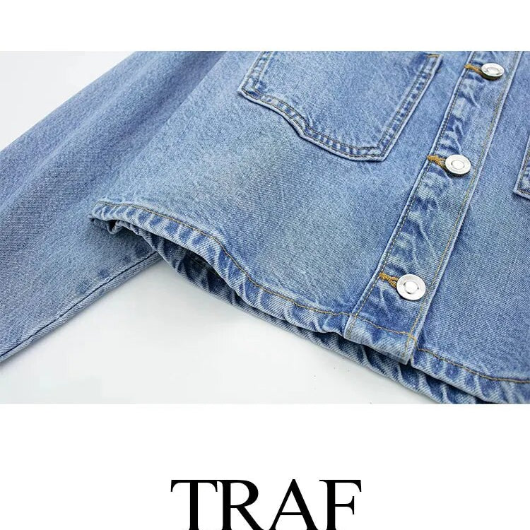 Women Retro Fashion Autumn Loose Long Sleeve Denim Jacket + High Waist Denim Midi Skirts Female 2 Pieces Set Ropa De Mujer