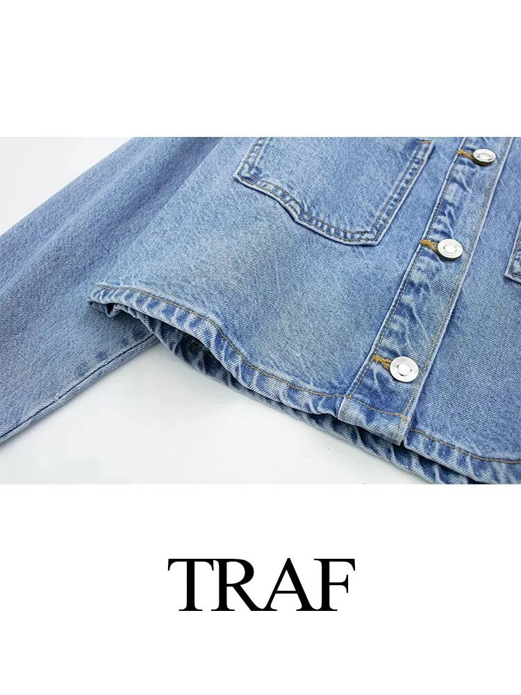 Women Retro Fashion Autumn Loose Long Sleeve Denim Jacket + High Waist Denim Midi Skirts Female 2 Pieces Set Ropa De Mujer