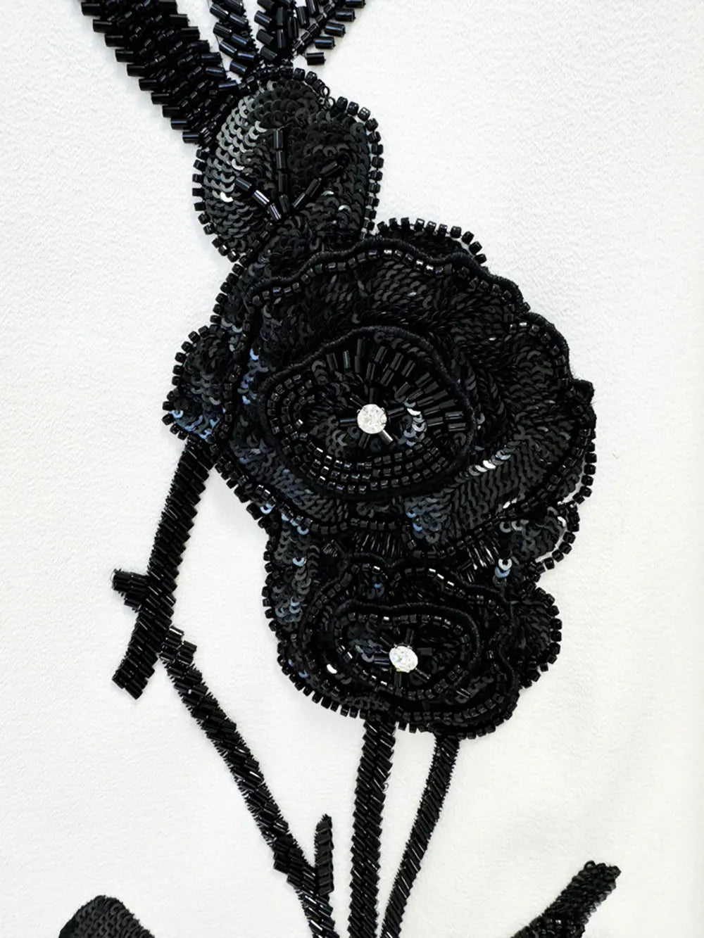 2024 New Women Sequined Bead Flower Elegant Dress O-Neck Long Sleeved Bodycon Mini White Dress Celebrity Cocktail Party Vestidos