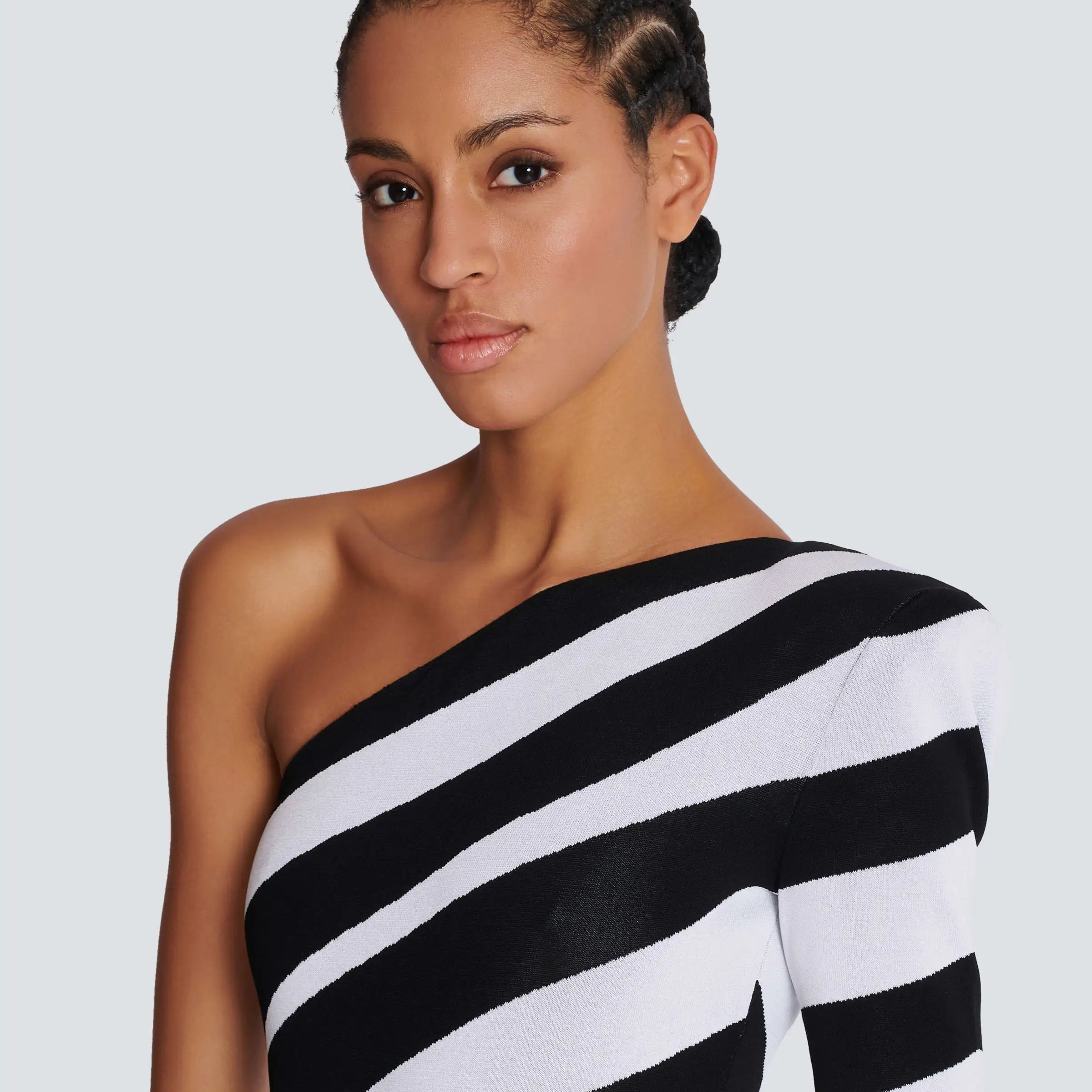 Women Sexy One Shoulder Striped High Split Bodycon Bandage Long Dress Celebrate Evening Party Red Carpet Outfit