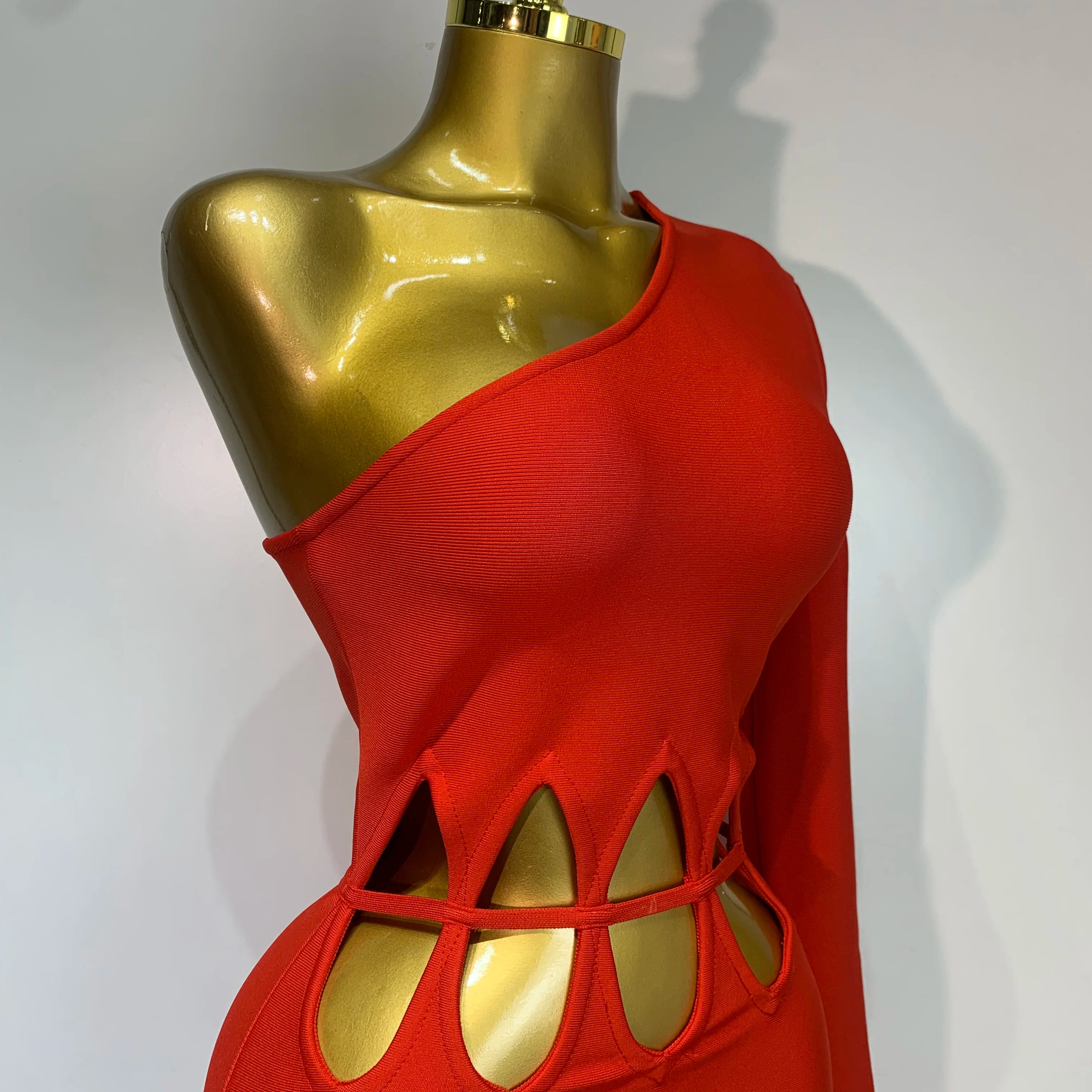 Women Sexy One Shoulder Cut Out Red Bodycon Bandage Dresses Elegant Luxury Birthday Nightclub Celebrity Evening Party Gowns