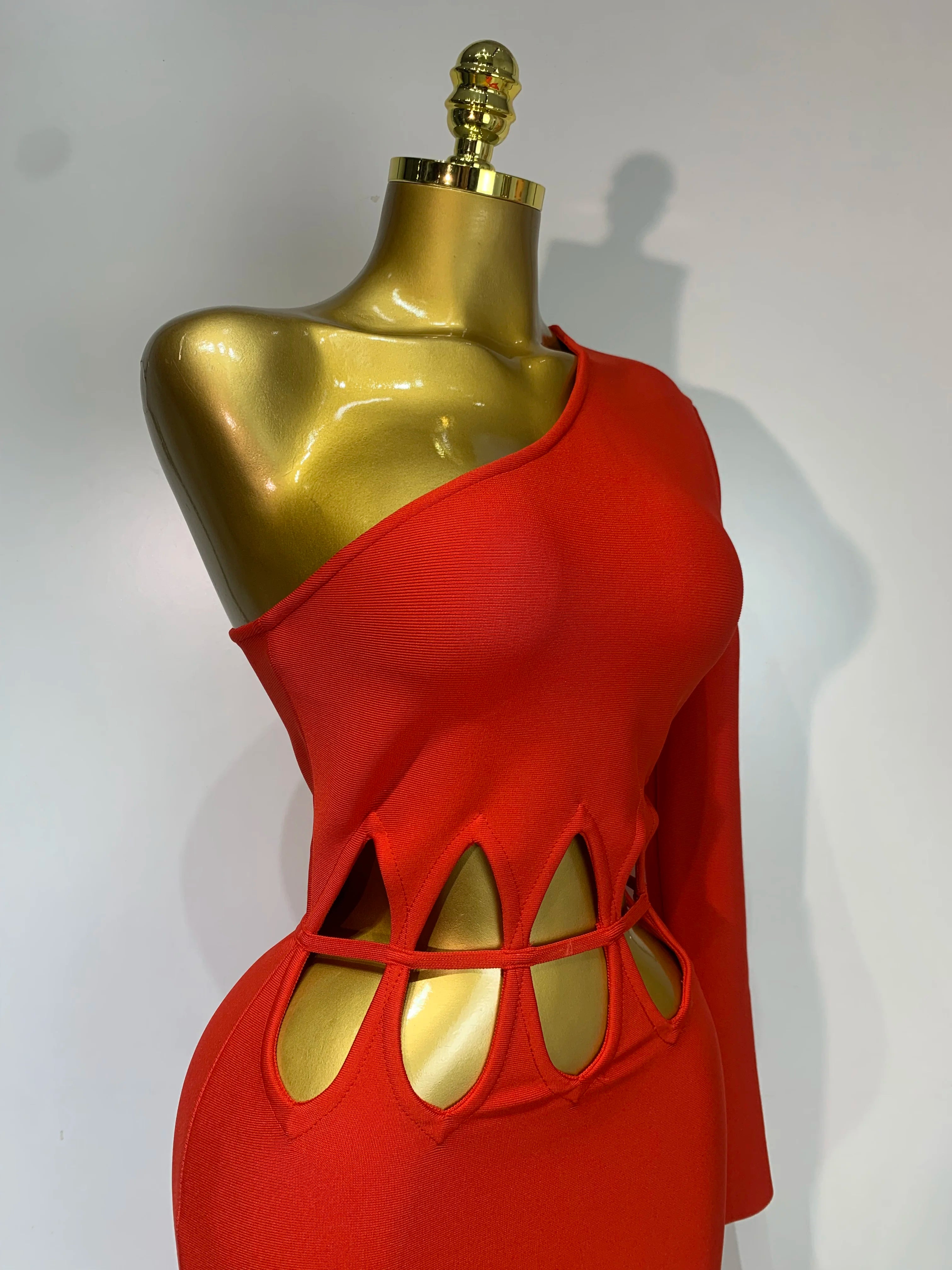 Women Sexy One Shoulder Cut Out Red Bodycon Bandage Dresses Elegant Luxury Birthday Nightclub Celebrity Evening Party Gowns