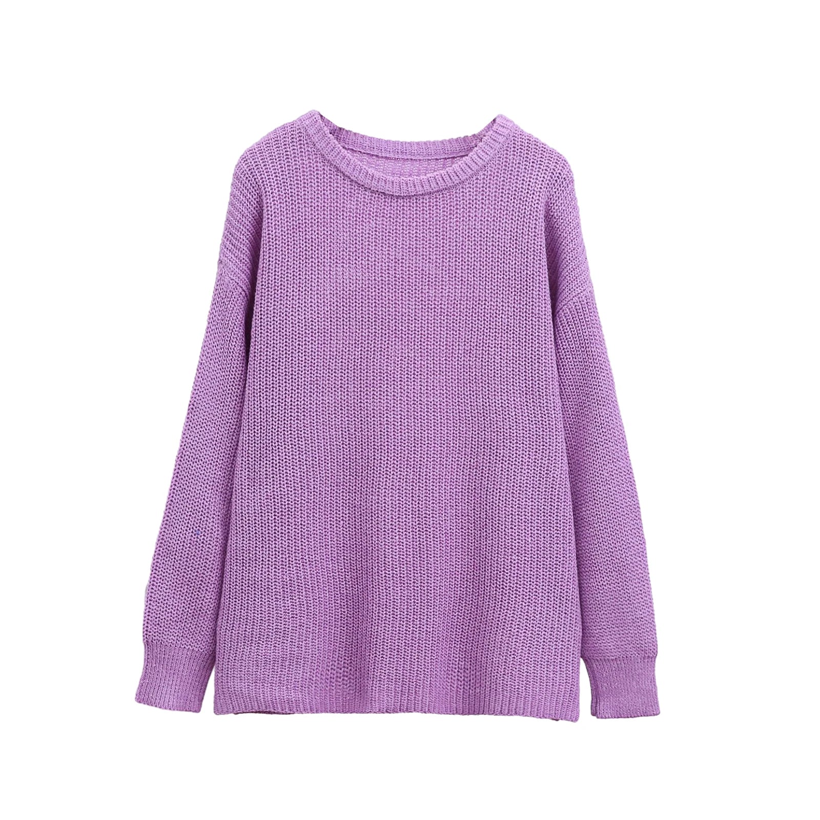 Womens Chunky Cable Knit Sweaters Solid Color Long Sleeve Crewneck Oversized Sweater Pullover Cute Fall Jumper Top PURPLE