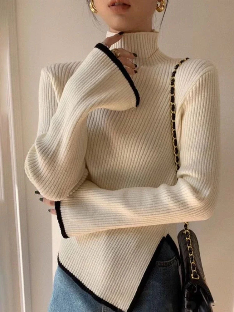 Pullover Women Clothing Knitwears Sweater Long Sleeve Turtleneck Sleeve Slim Clothes Casual Street Wear Women Lap Autumn Winter