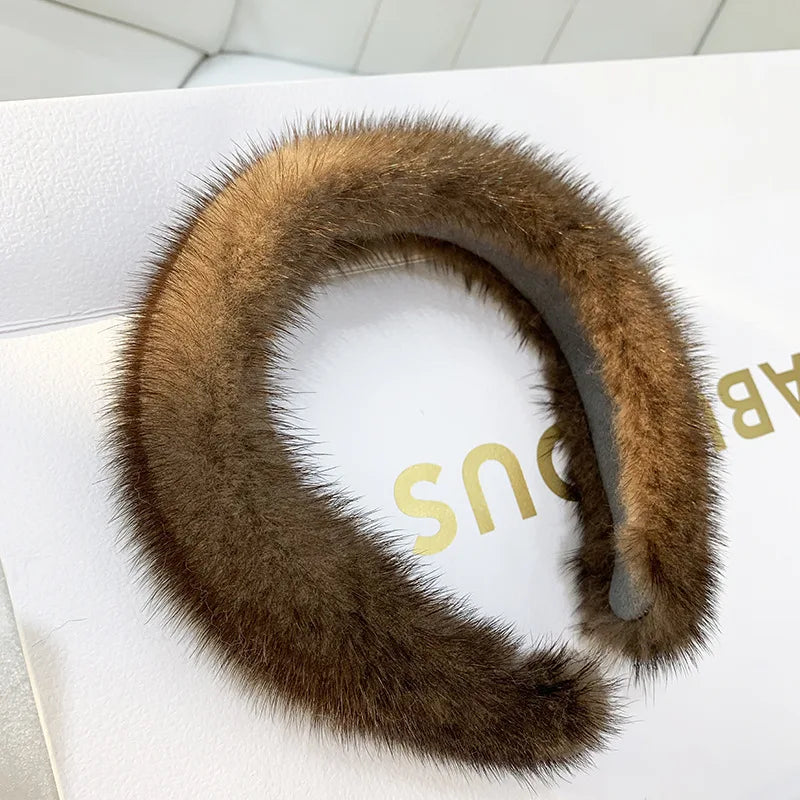 Hot Sale Women Luxury winter 100% Real Mink Fur Headbands Real Fur Hair Band Lady Fashion Hair Hoop Furry Gift Brown