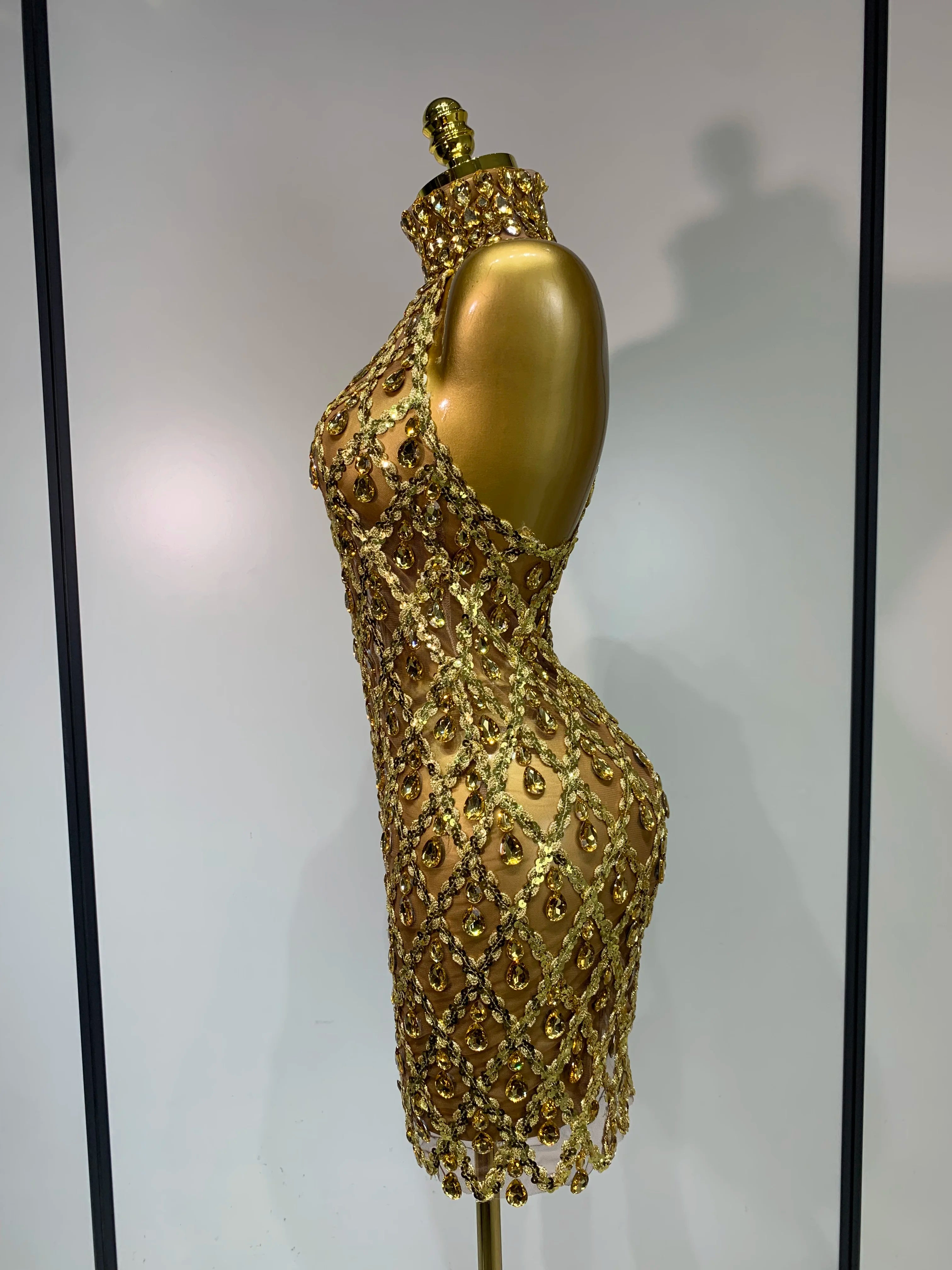 Women Sexy Stage Shining Rhinestone Sequins Dress Evening Prom Luxury Birthday Dress Transparent Performance Singer Club Dress