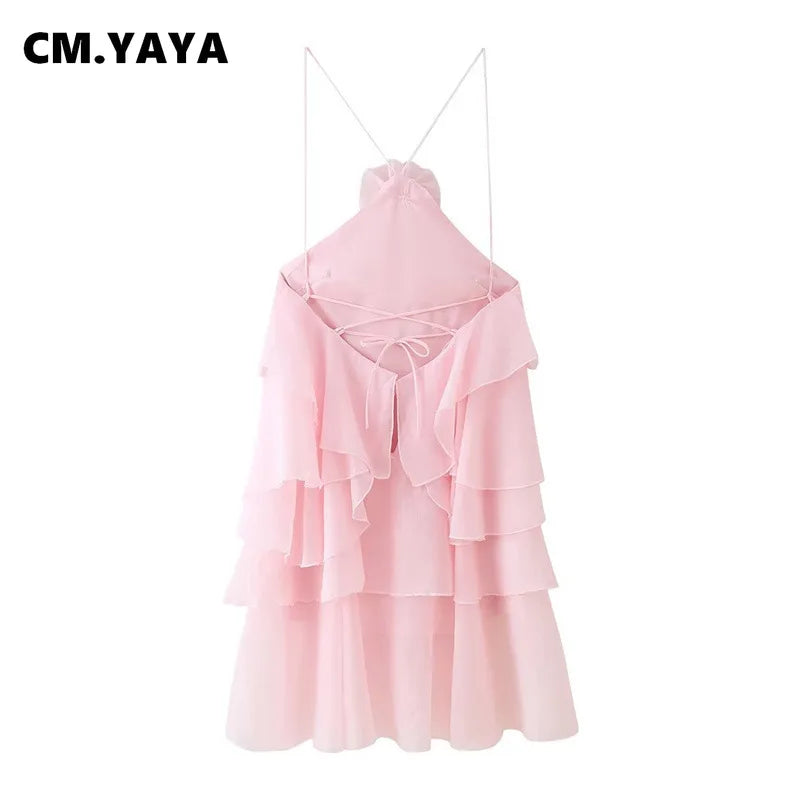 Women Sleeveless Cascading Ruffles Smock Big Swing Dress 2025 Birthday Vacation Street Summer Party Dresses Vestidos