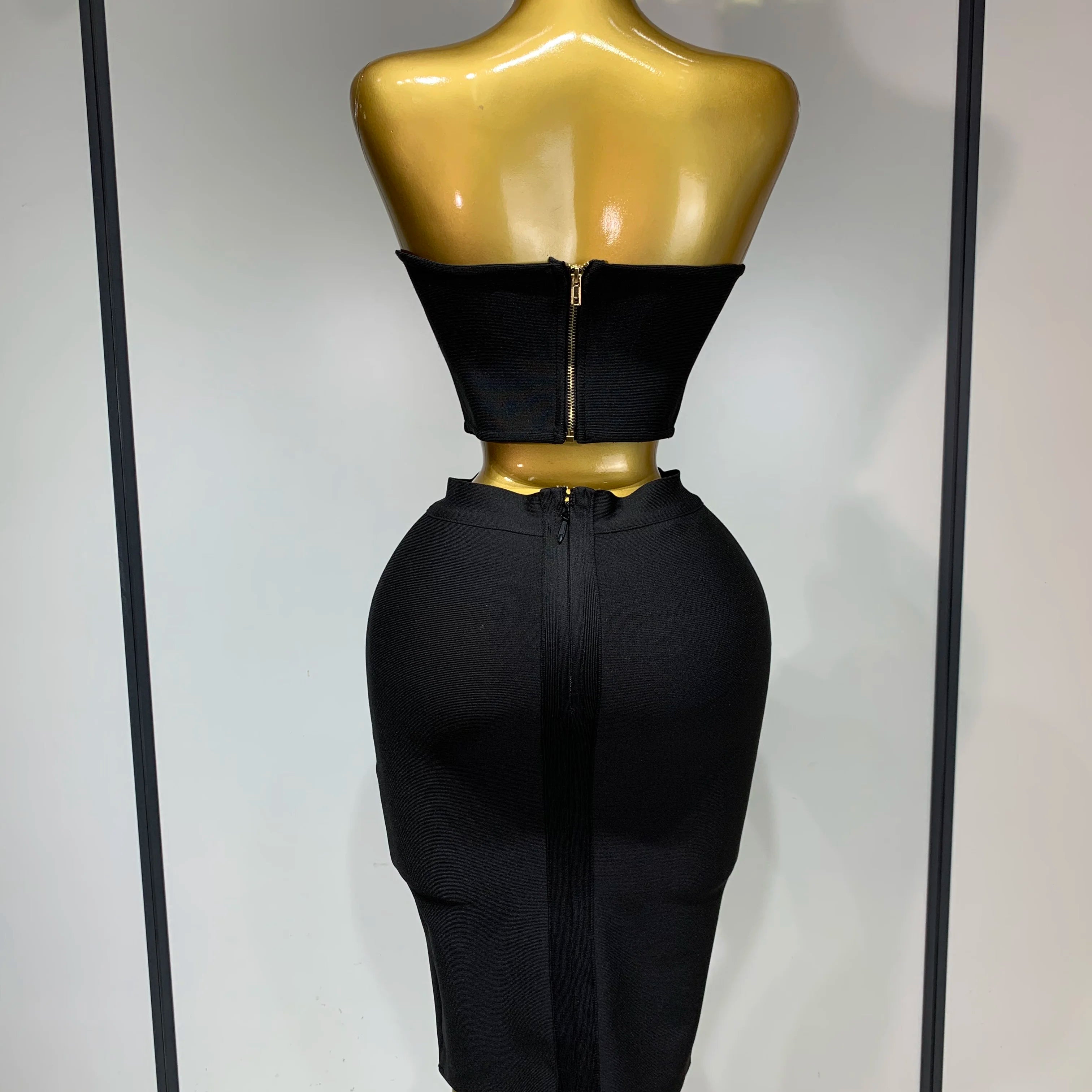 2025 Women 3D Flower Black Bodycon Bandage Two Piece Set Designer High Waist Evening Party Club Birthday Skirt Set