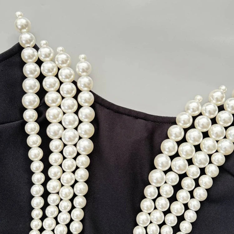 Exquisite Black Velvet Mermaid Gown with Statement Pearl Decor for a Special Occasion Dress