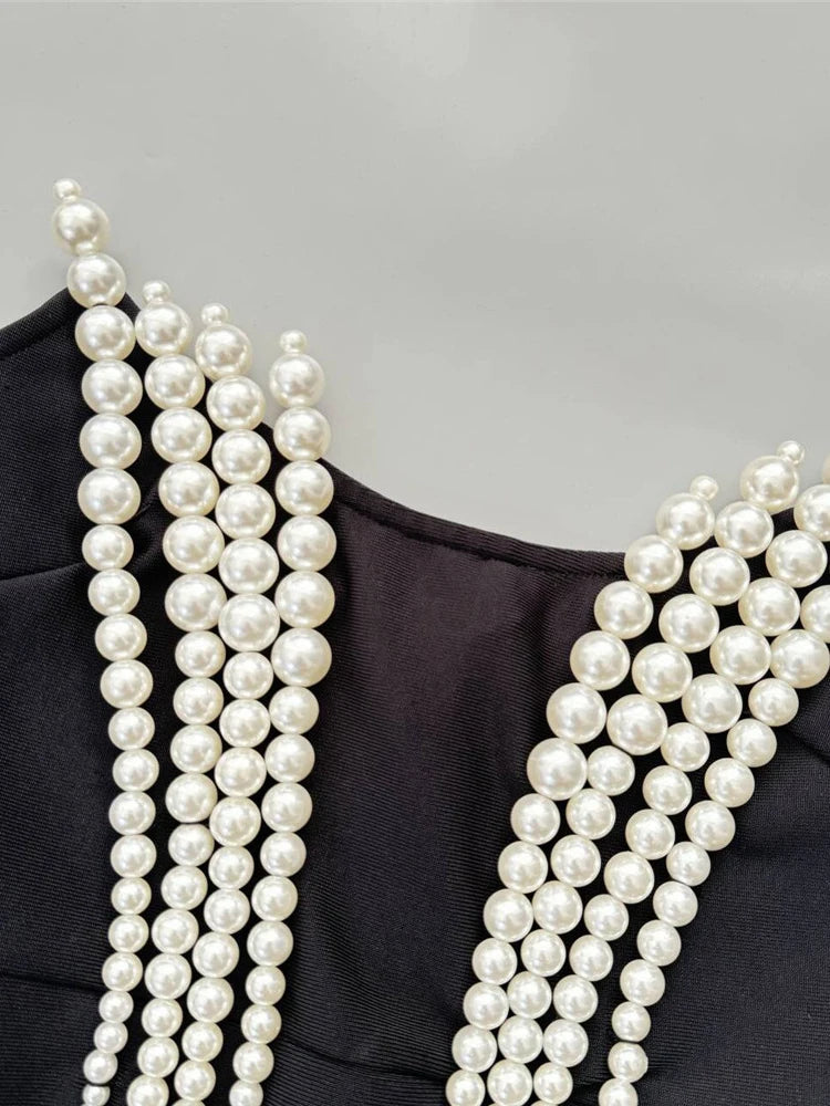 Exquisite Black Velvet Mermaid Gown with Statement Pearl Decor for a Special Occasion Dress